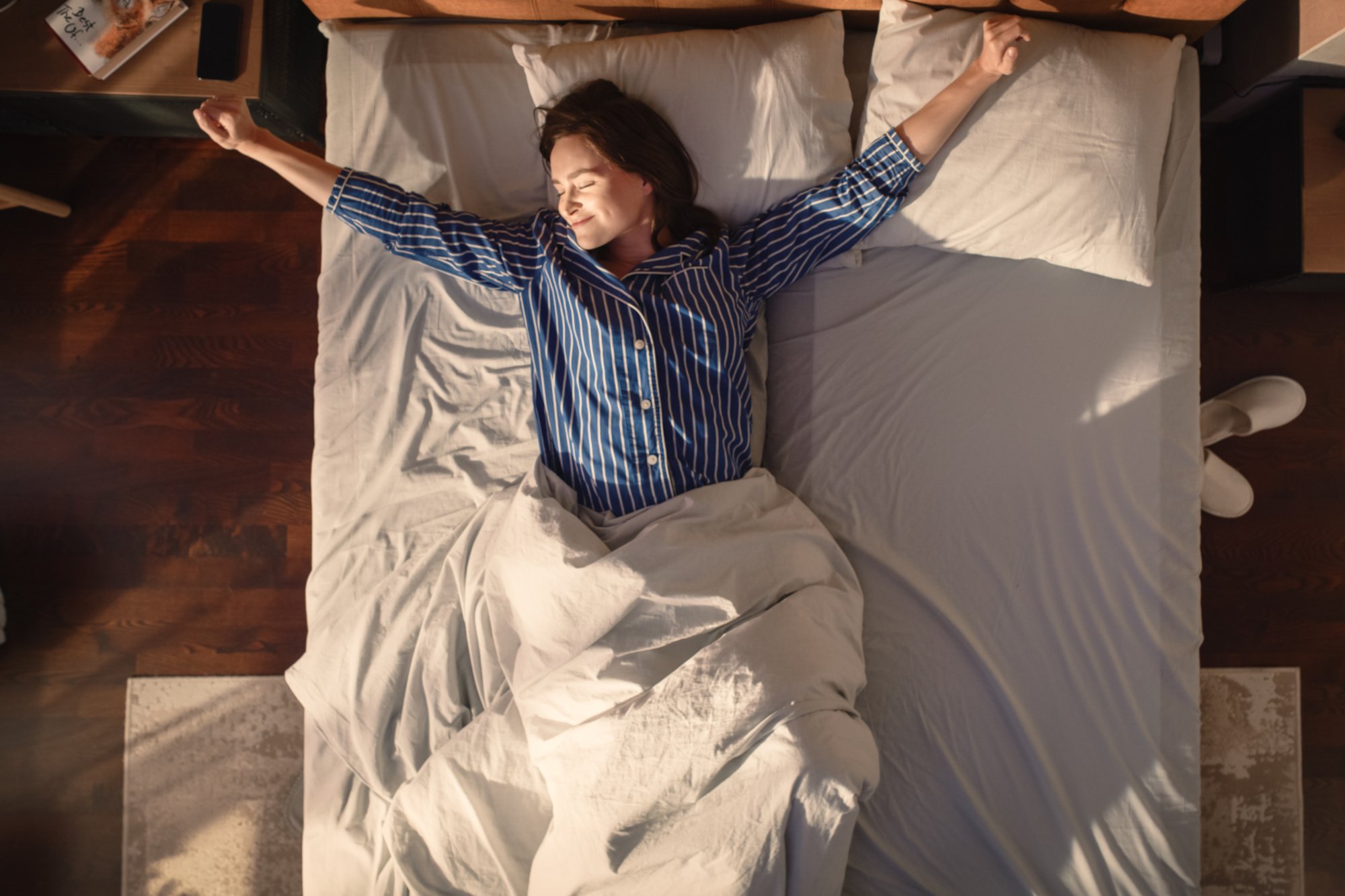 Top View Apartment: Beautiful Young Woman Sleeps Charmingly in H